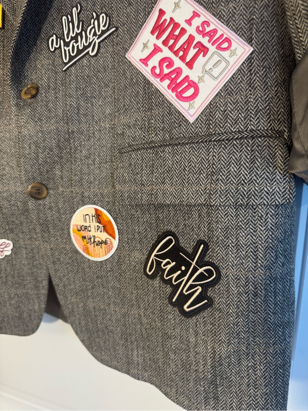 Vintage Upcycled Blazer with Colorful Patches and Jewels - Picture 4 of 12